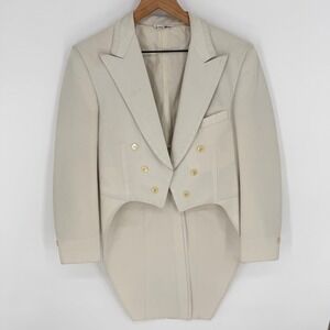 VTG 70s Lord West Ivory Tailcoat 37S Peak Lapel Formal Evening Jacket Formalwear